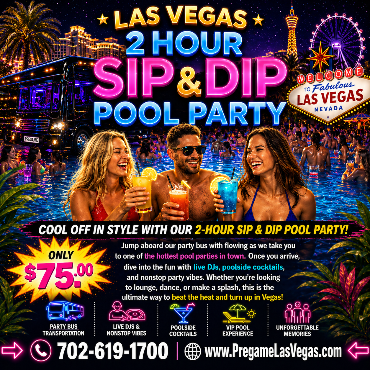 PREGAME Las Vegas Sip & Dip Pool Party Bus.