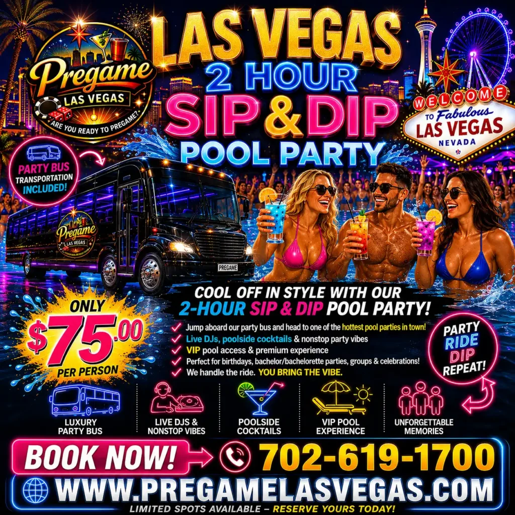 Pretty Girls and Guys drinking at a Pregame Las Vegas Sip & Dip Pool Party