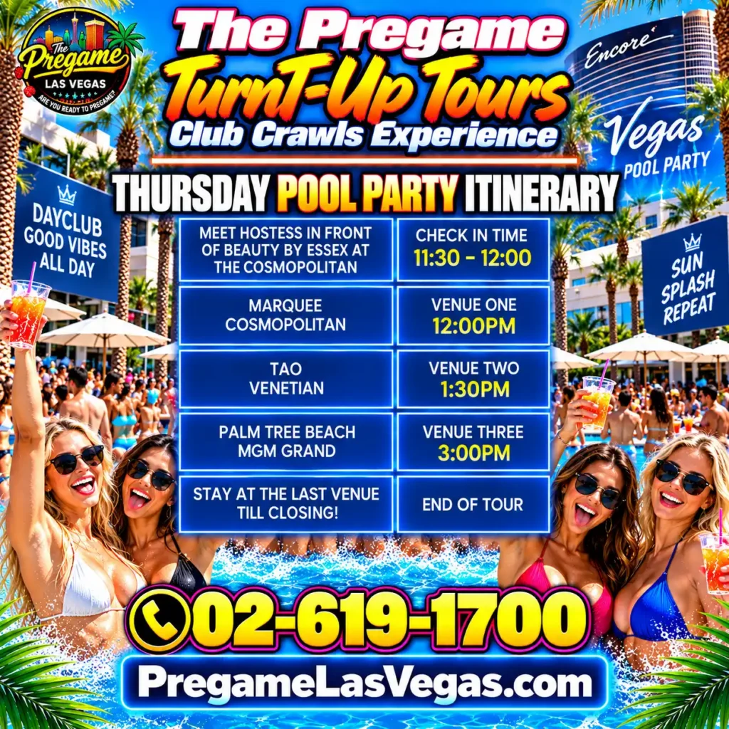 Day club itinerary for Las Vegas ad.