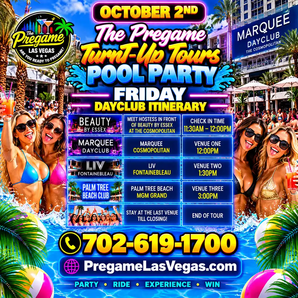 Friday Pregame TurnT-Up Tours Club Crawl Experience ad in purple.