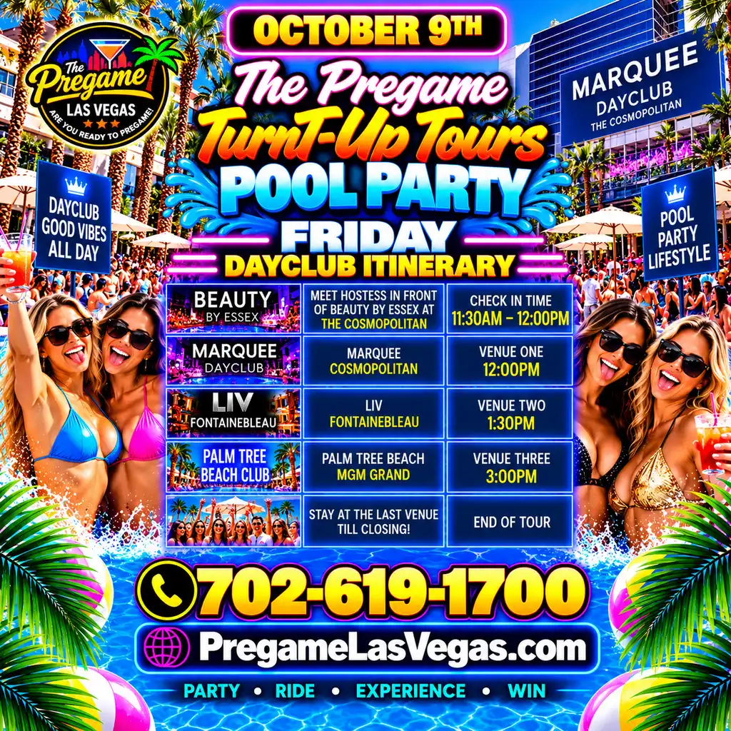 Friday Pregame TurnT-Up Tours Club Crawl Experience ad in purple.