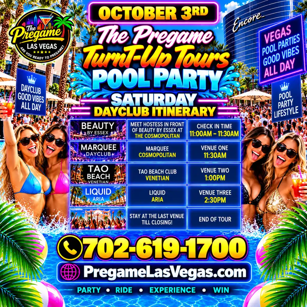 Saturday Pregame TurnT-Up Tours Club Crawl Experience ad in purple.