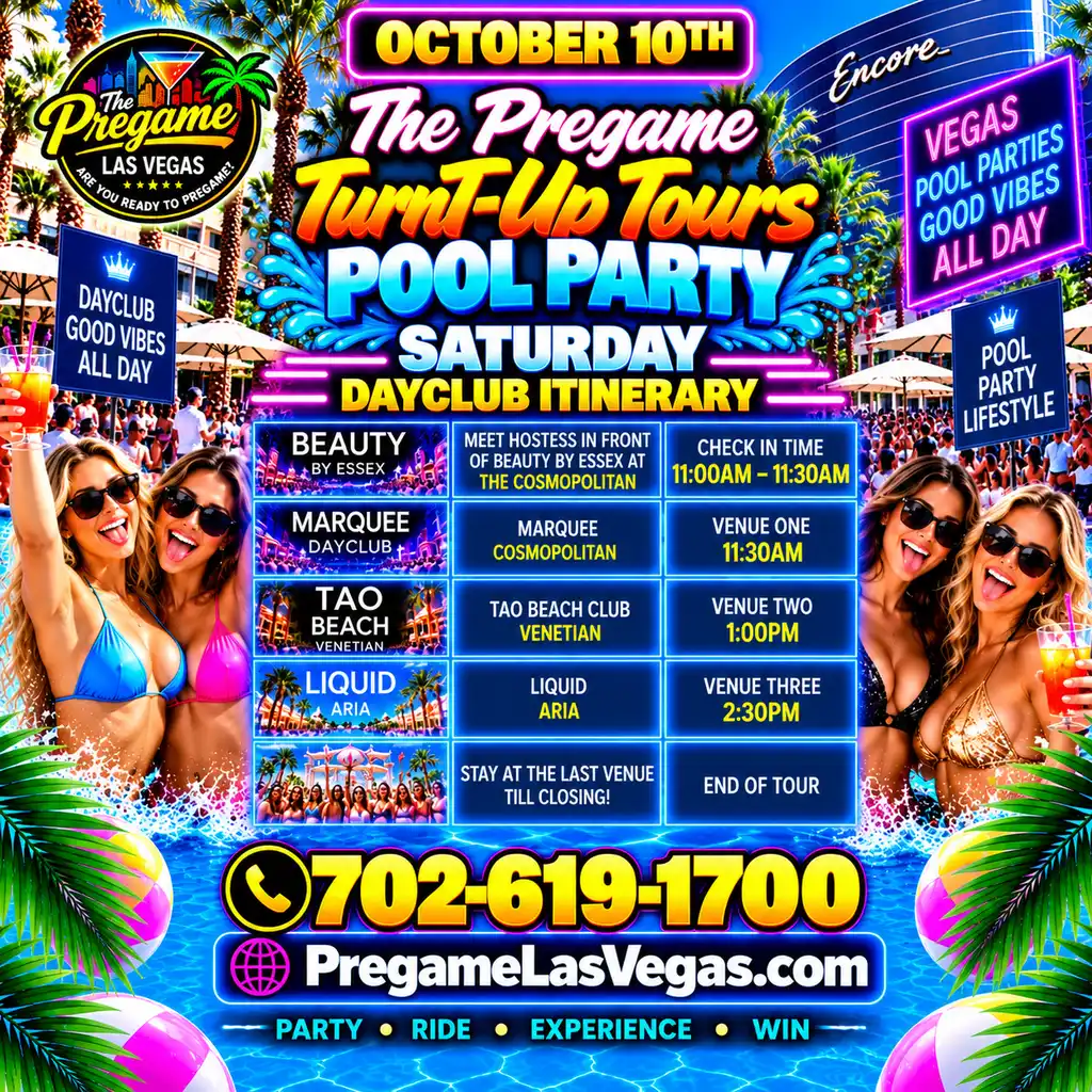 Saturday Pregame TurnT-Up Tours Club Crawl Experience ad in purple.