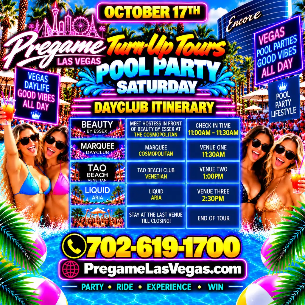 Saturday Pregame Turn-Up Tours Pool Party Experience ad.