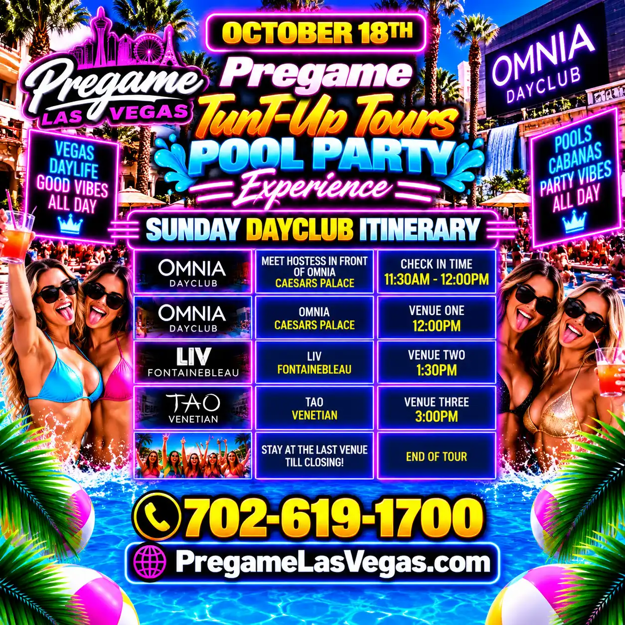 Sunday Pregame Turn-Up Tours Pool Party Experience ad.