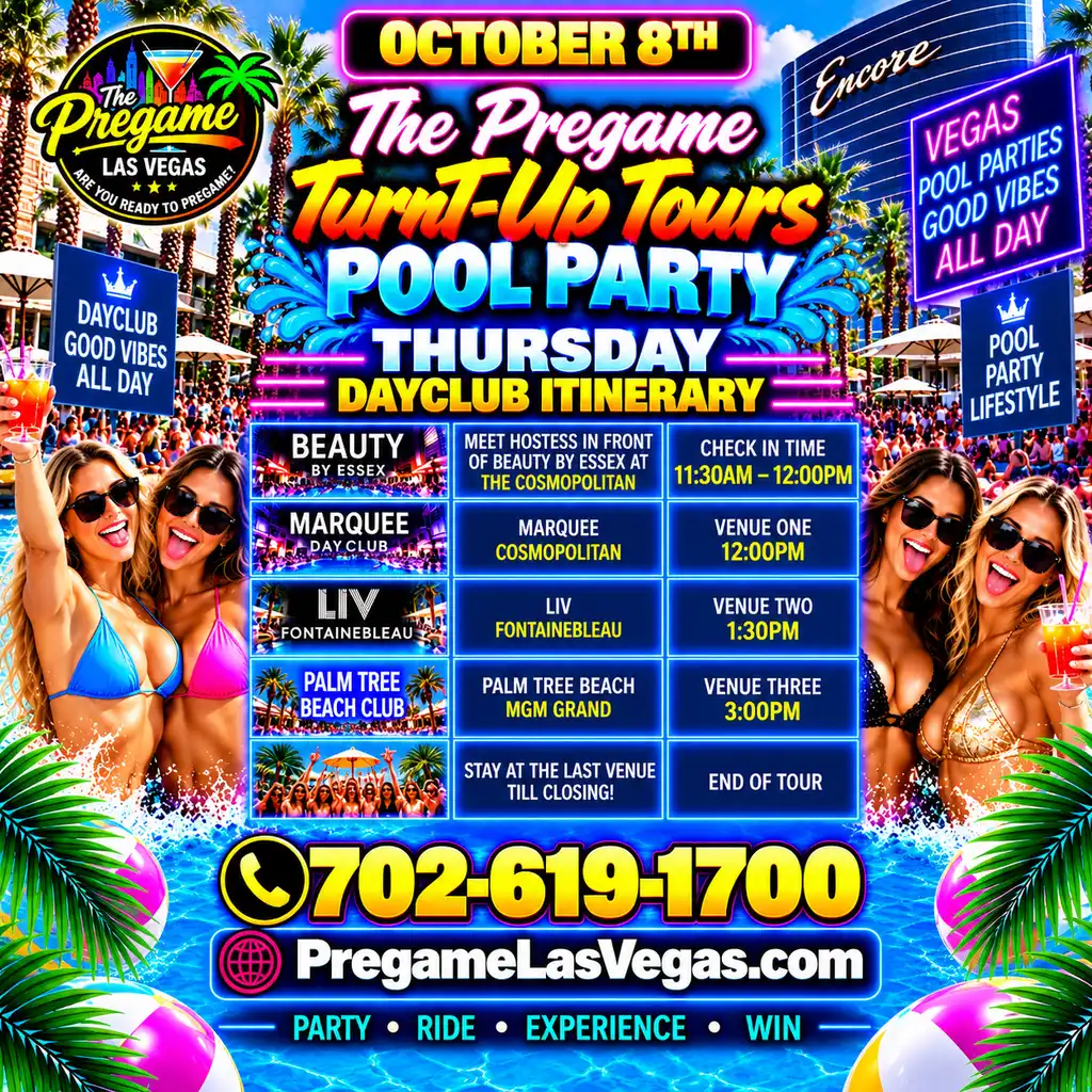 Thursday Pregame TurnT-Up Tours Club Crawl Experience ad in purple.